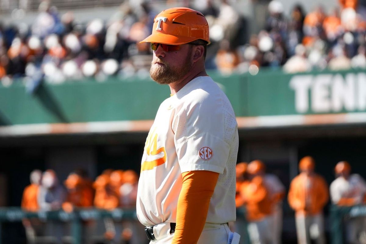 Tennessee third base coach Josh Elander during a Tennessee baseball game against Samford at Lindsey Nelson Stadium at the University of Tennessee on Sunday, February 23, 2025.