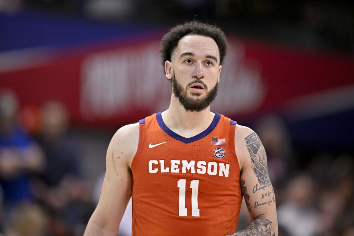Feb 22, 2025; Dallas, Texas, USA; Clemson Tigers guard Jaeden Zackery (11) during the game between the SMU Mustangs and the Clemson Tigers at Moody Coliseum. Mandatory Credit: Jerome Miron-Imagn Images