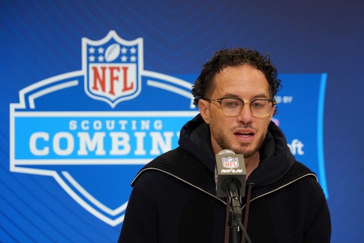 Feb 25, 2025; Indianapolis, IN, USA; Miami Dolphins coach Mike McDaniel speaks during the NFL Scouting Combine at the Indiana Convention Center. Mandatory Credit: Kirby Lee-Imagn Images