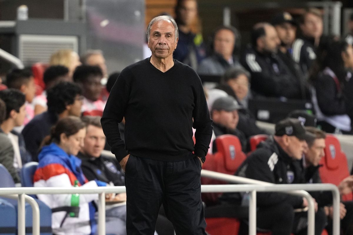 Feb 22, 2025; San Jose, California, USA; San Jose Earthquakes head coach Bruce Arena during the first half against Real Salt Lake at PayPal Park. Mandatory Credit: Darren Yamashita-Imagn Images