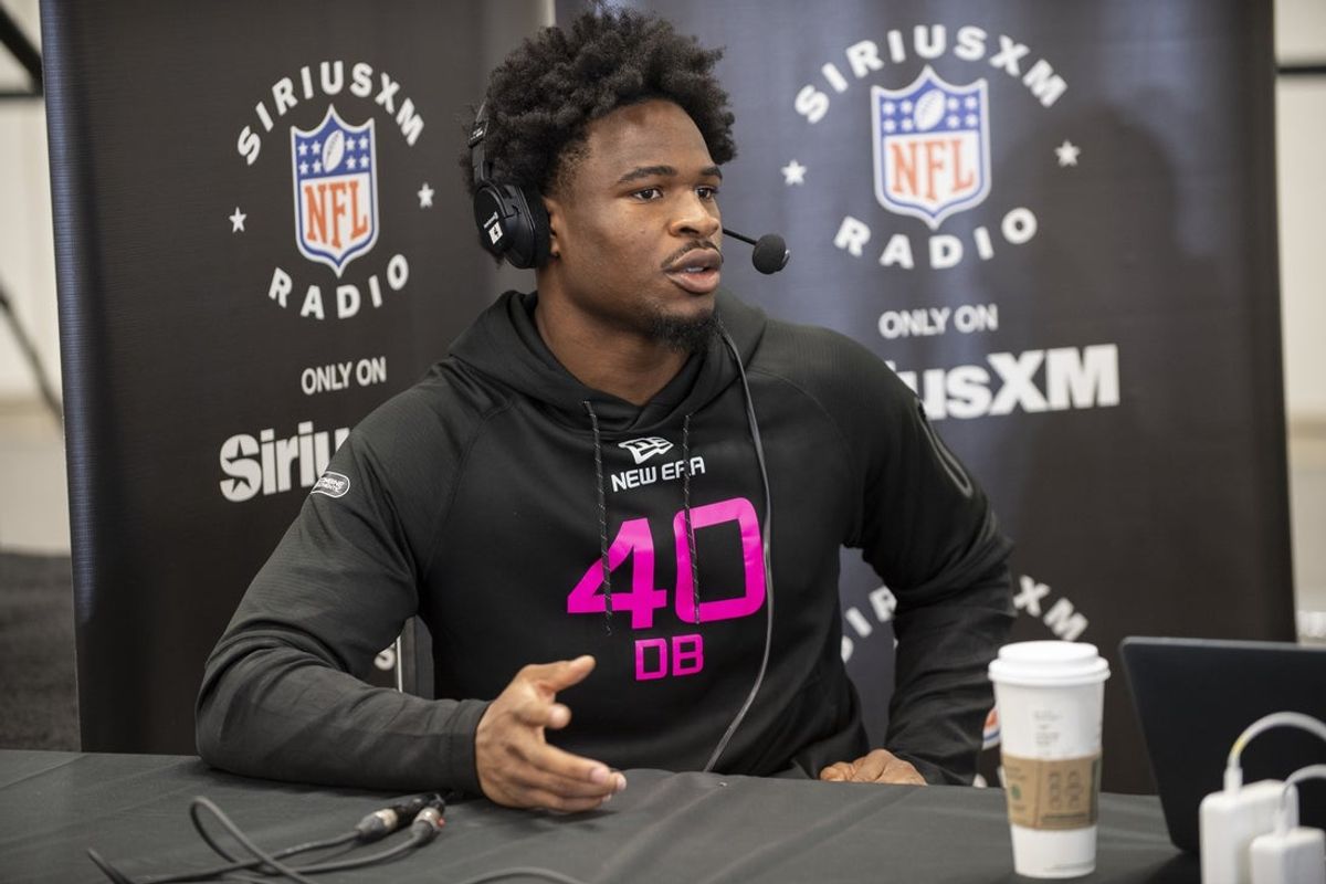 Feb 27, 2025; Indianapolis, IN, USA; South Carolina defensive back Nick Emmanwori (DB40) during the 2025 NFL Combine at Lucas Oil Stadium. Mandatory Credit: Tanner Pearson-Imagn Images