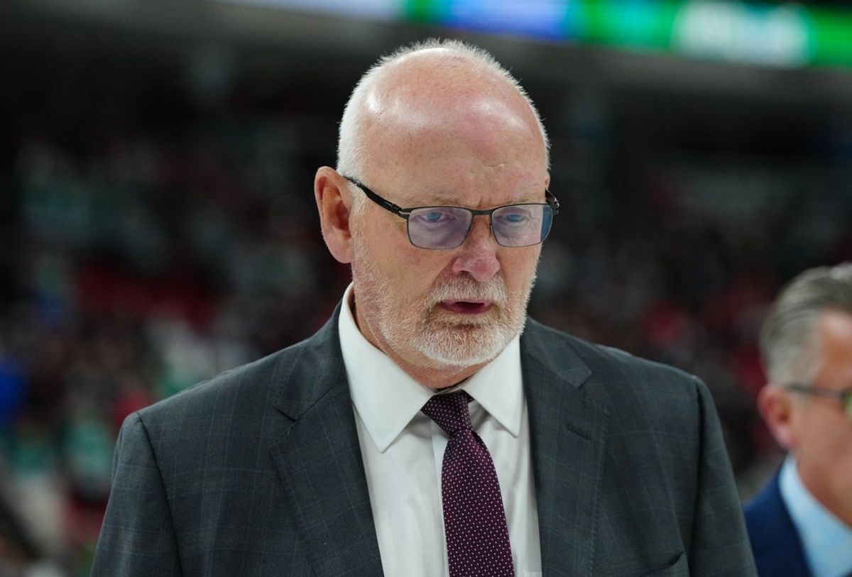 Feb 27, 2025; Raleigh, North Carolina, USA;  Buffalo Sabres head coach Lindy Ruff comes off the ice after their loss to the Carolina Hurricanes at Lenovo Center. Mandatory Credit: James Guillory-Imagn Images