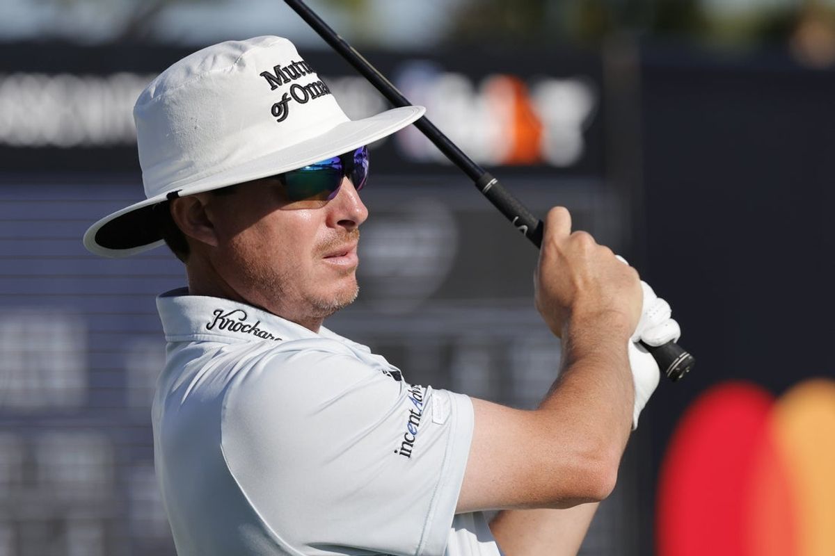 Feb 28, 2025; Palm Beach Gardens, Florida, USA; Joel Dahmen plays his shot from the 17th tee during the second round of the Cognizant Classic in The Palm Beaches golf tournament. Mandatory Credit: Reinhold Matay-Imagn Images
