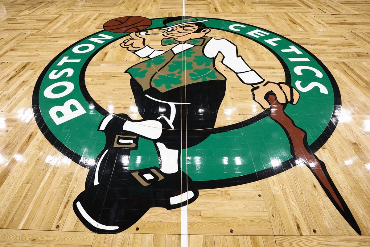 Feb 28, 2025; Boston, Massachusetts, USA; The Boston Celtics logo is seen on the court beofre the game between the Boston Celtics and the Cleveland Cavaliers at TD Garden. Mandatory Credit: Winslow Townson-Imagn Images