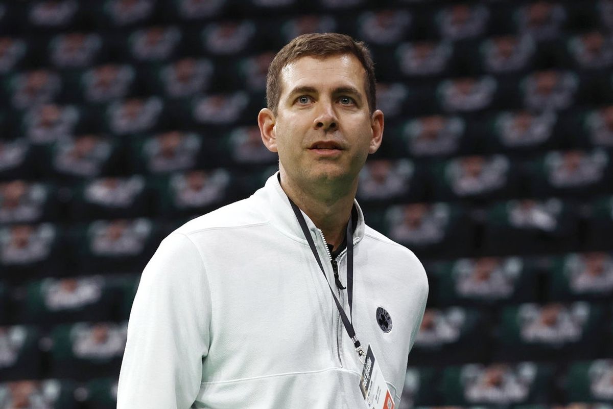 Feb 28, 2025; Boston, Massachusetts, USA; Boston Celtics president of basketball operations Brad Stevens before their game against the Cleveland Cavaliers at TD Garden. Mandatory Credit: Winslow Townson-Imagn Images