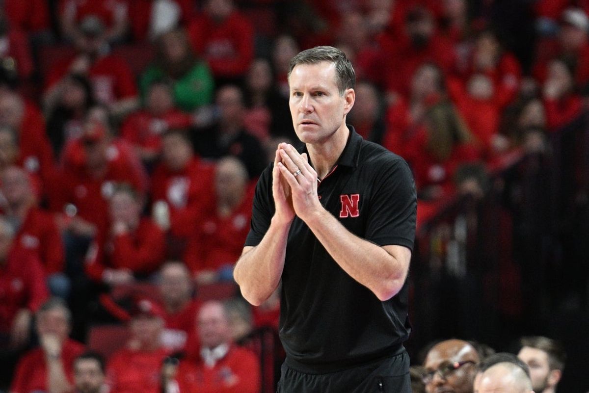 Mar 1, 2025; Lincoln, Nebraska, USA; Nebraska Cornhuskers head coach Fred Hoiberg watches actioin against the Minnesota Golden Gophers during the second half at Pinnacle Bank Arena. Mandatory Credit: Steven Branscombe-Imagn Images