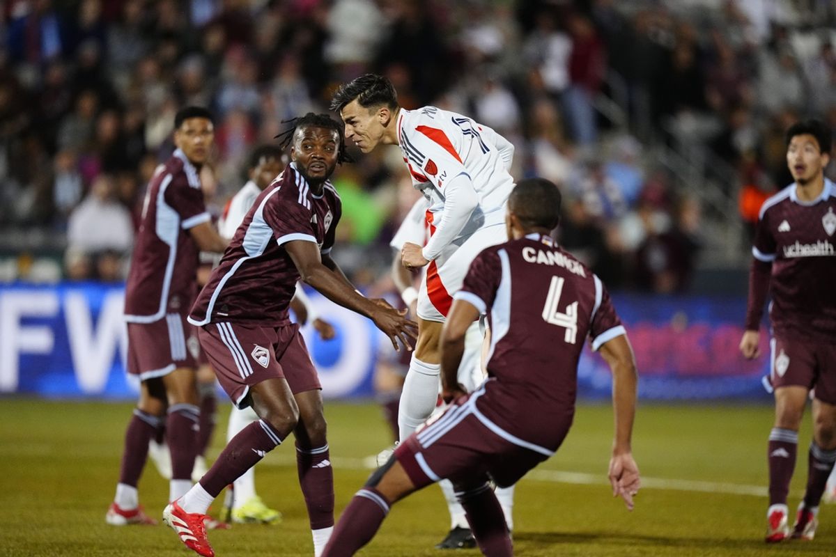 Mar 1, 2025; Commerce City, Colorado, USA; FC Dallas forward Petar Musa (9) attempts on goal in the first half against the Colorado Rapids at Dick's Sporting Goods Park. Mandatory Credit: Ron Chenoy-Imagn Images