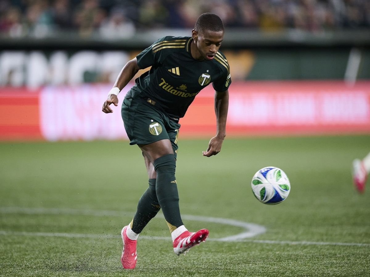 Mar 1, 2025; Portland, Oregon, USA; Portland Timbers midfielder David Da Costa (10) kicks the ball during the first half against Austin FC at Providence Park. Mandatory Credit: Troy Wayrynen-Imagn Images