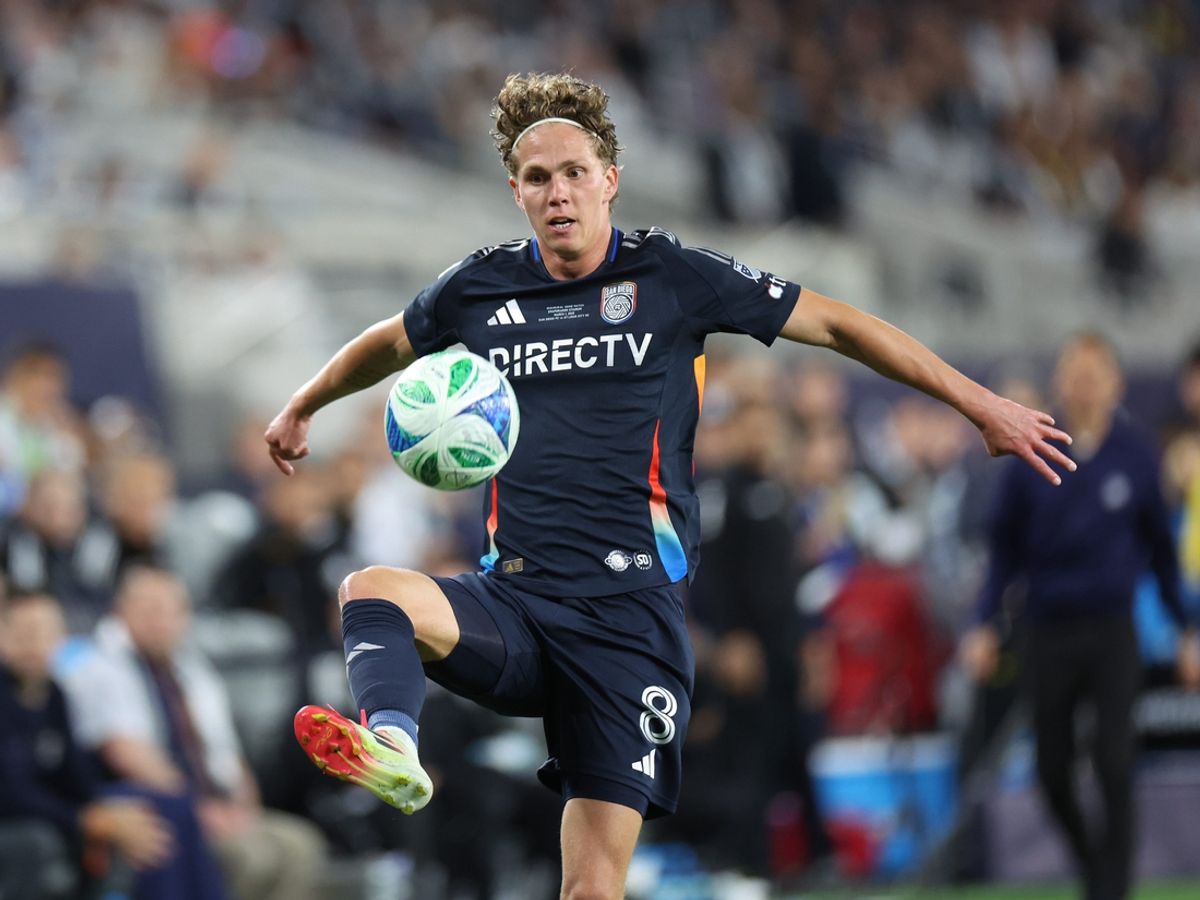 Mar 1, 2025; San Diego, California, USA; San Diego FC midfielder Onni Valakari (8) controls the ball against St. Louis CITY SC during the second half at Snapdragon Stadium. Mandatory Credit: Abe Arredondo-Imagn Images