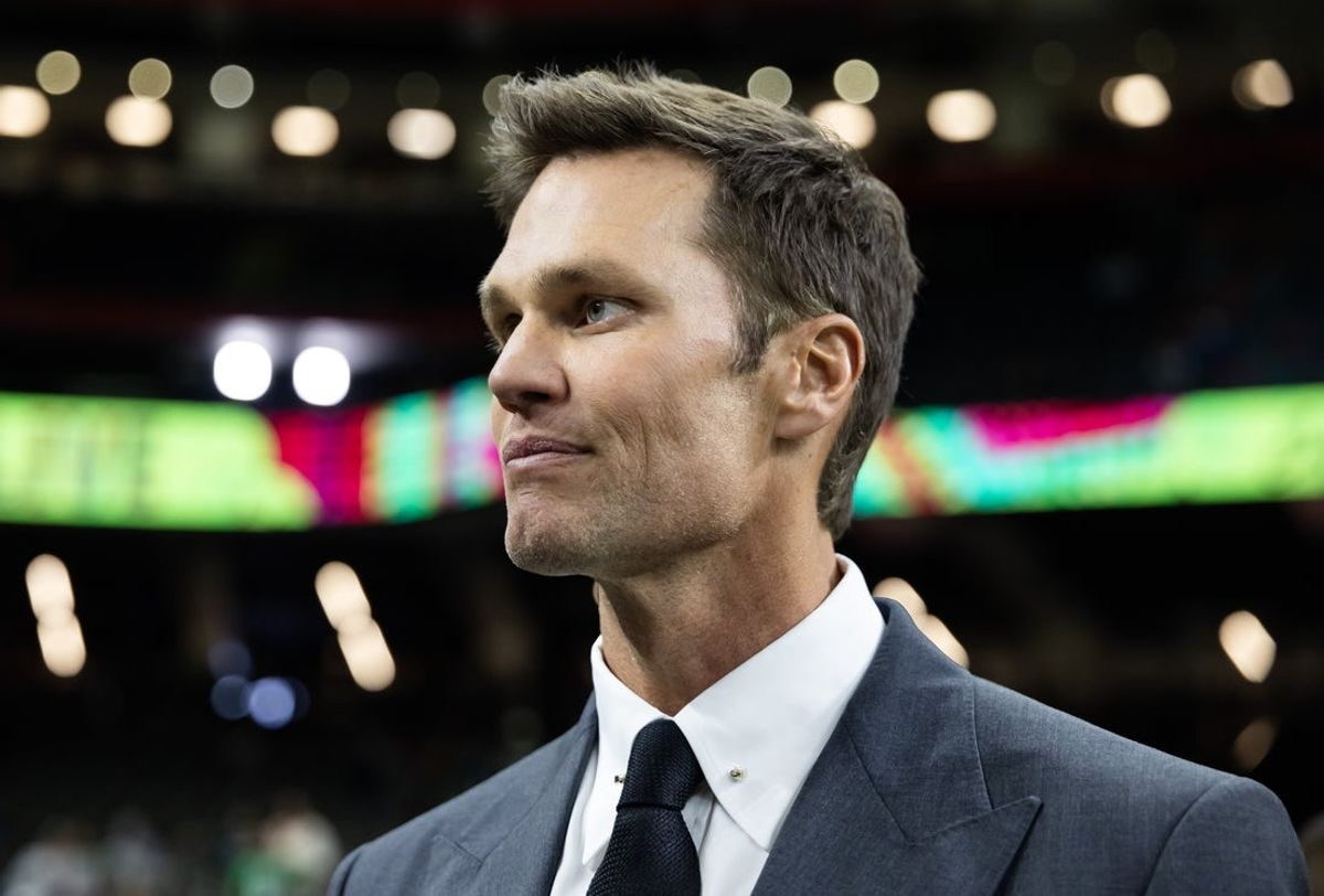 Feb 9, 2025; New Orleans, LA, USA; Fox Sports announcer Tom Brady on the field before Super Bowl LIX between the Philadelphia Eagles and the Kansas City Chiefs at Ceasars Superdome. Mandatory Credit: Mark J. Rebilas-Imagn Images