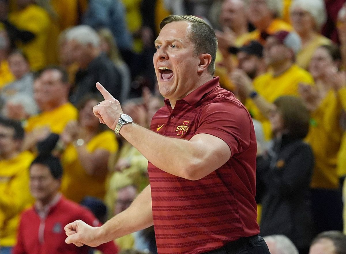 Iowa State Cyclones men's basketball head coach T.J. Otzelberger reacts during the second half against Arizona in the Big-12 men’s basketball showdown at Hilton Coliseum on Saturday March 1, 2025 in Ames, Iowa.