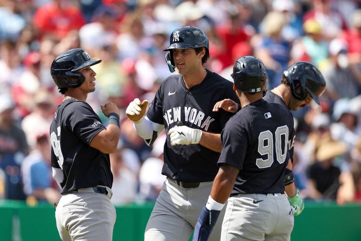 Mar 4, 2025; Clearwater, Florida, USA; New York Yankees outfielder Spencer Jones (78) runs the bases after hitting a three-run home run against the Philadelphia Phillies in the third inning during spring training at BayCare Ballpark. Mandatory Credit: Nathan Ray Seebeck-Imagn Images
