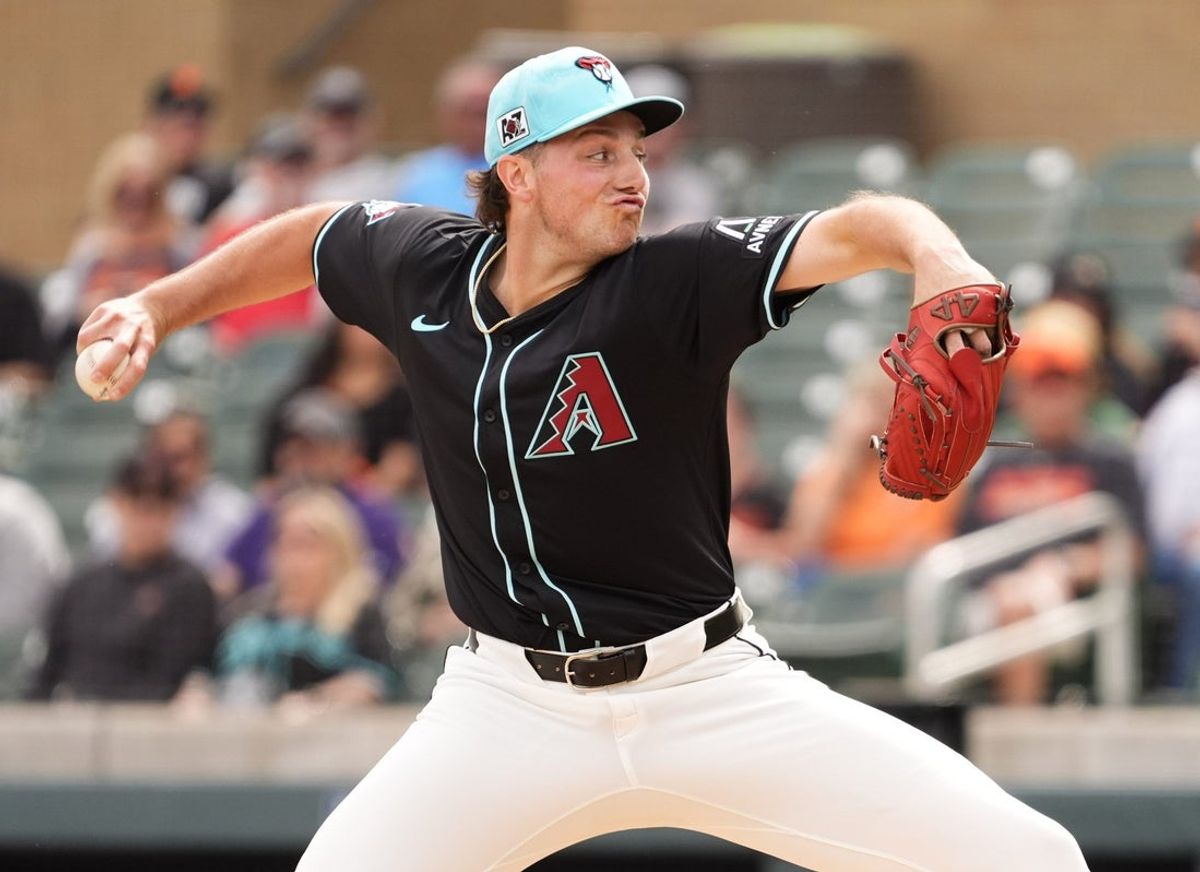 Arizona Diamondbacks pitcher Brandon Pfaadt throws to the San Francisco Giants in the first inning during a spring training game at Salt River Fields on March 5, 2025, in Scottsdale.
