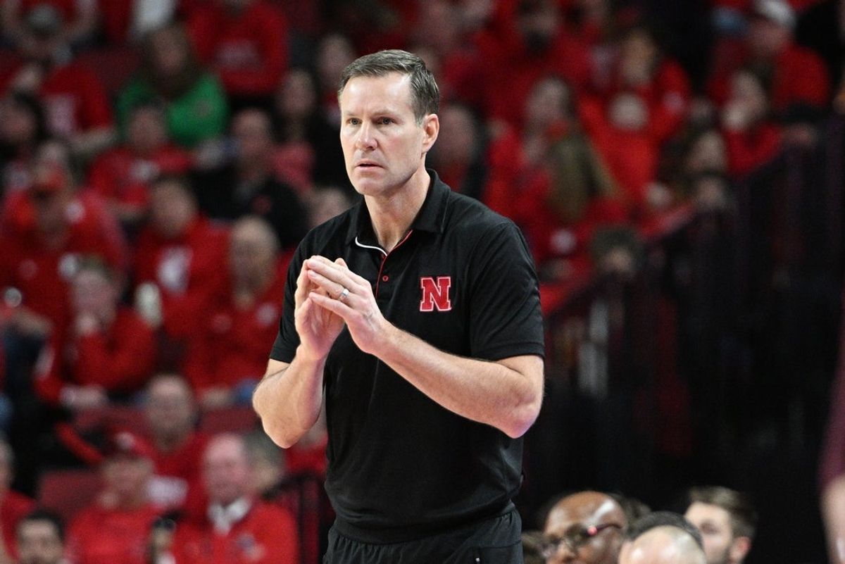 Mar 1, 2025; Lincoln, Nebraska, USA;  Nebraska Cornhuskers head coach Fred Hoiberg watches action against the Minnesota Golden Gophers during the second half at Pinnacle Bank Arena. Mandatory Credit: Steven Branscombe-Imagn Images