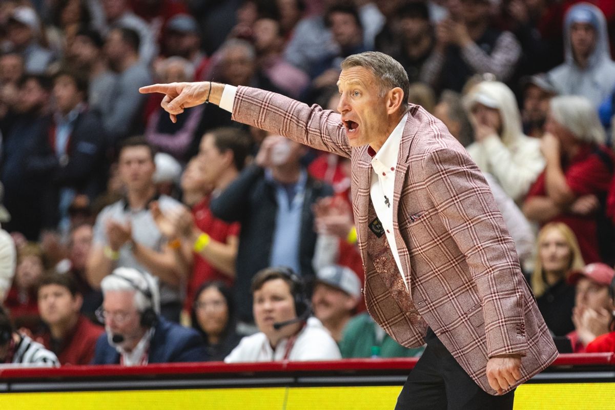 Mar 5, 2025; Tuscaloosa, Alabama, USA; Alabama Crimson Tide head coach Nate Oats directs his team against the Florida Gators during the second half at Coleman Coliseum. Mandatory Credit: Will McLelland-Imagn Images