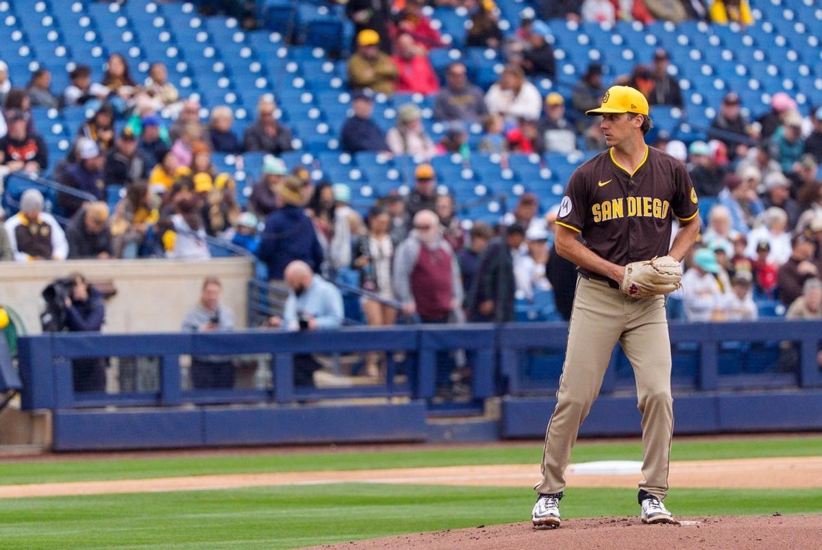 Mar 7, 2025; Phoenix, Arizona, USA; San Diego Padres pitcher Kyle Hart (68) on the mound in the second inning of a spring training game against the San Diego Padres at American Family Fields of Phoenix. Mandatory Credit: Allan Henry-Imagn Images