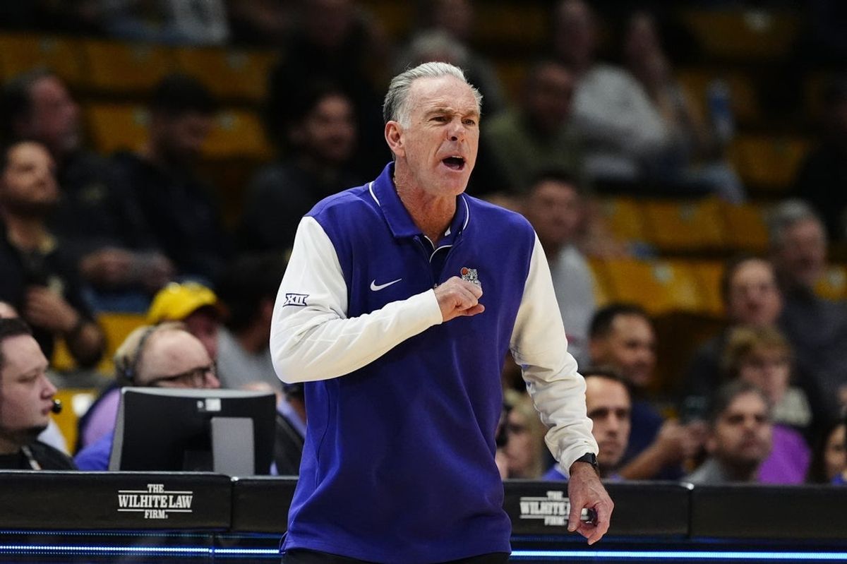 Mar 8, 2025; Boulder, Colorado, USA; TCU Horned Frogs head coach Jamie Dixon calls out in the first half against the Colorado Buffaloes at the CU Events Center. Mandatory Credit: Ron Chenoy-Imagn Images