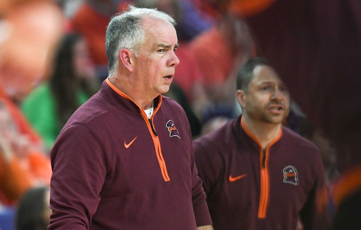 Mar 8, 2025; Clemson, SC, USA;  Virginia Tech Mike Young during the first half at Littlejohn Coliseum in Clemson, S.C Saturday, March 8, 2025.  Mandatory Credit: Ken Ruinard/USA TODAY Network via Imagn Images