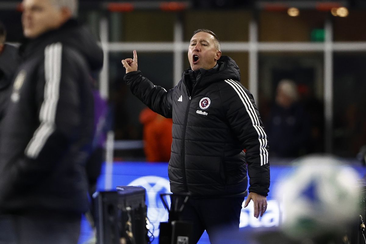 Mar 8, 2025; Foxborough, Massachusetts, USA; New England Revolution head coach Caleb Porter directs his players during the second half against the Philadelphia Union at Gillette Stadium. Mandatory Credit: Winslow Townson-Imagn Images