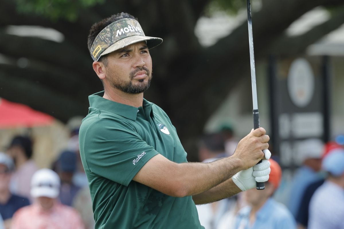 Mar 9, 2025; Orlando, Florida, USA;  Jason Day plays his shot from the first tee during the final round of the Arnold Palmer Invitational golf tournament at Bay Hill. Mandatory Credit: Reinhold Matay-Imagn Images