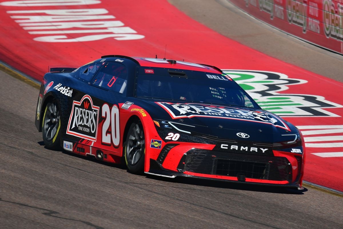 Mar 9, 2025; Avondale, Arizona, USA; NASCAR Cup Series driver Christopher Bell (20) during the Shriners Children’s 500 at Phoenix Raceway. Mandatory Credit: Gary A. Vasquez-Imagn Images