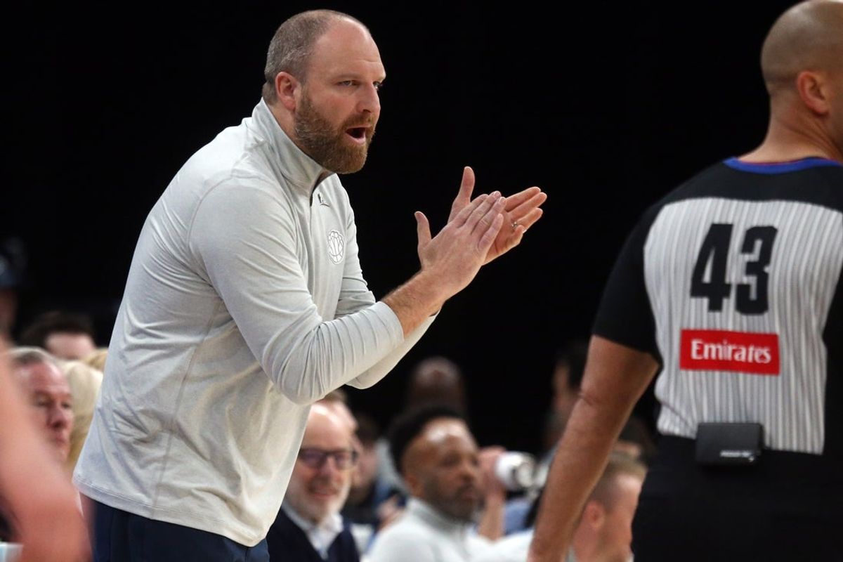 Mar 10, 2025; Memphis, Tennessee, USA; Memphis Grizzlies head coach Taylor Jenkins reacts during the second quarter against the Phoenix Suns at FedExForum. Mandatory Credit: Petre Thomas-Imagn Images