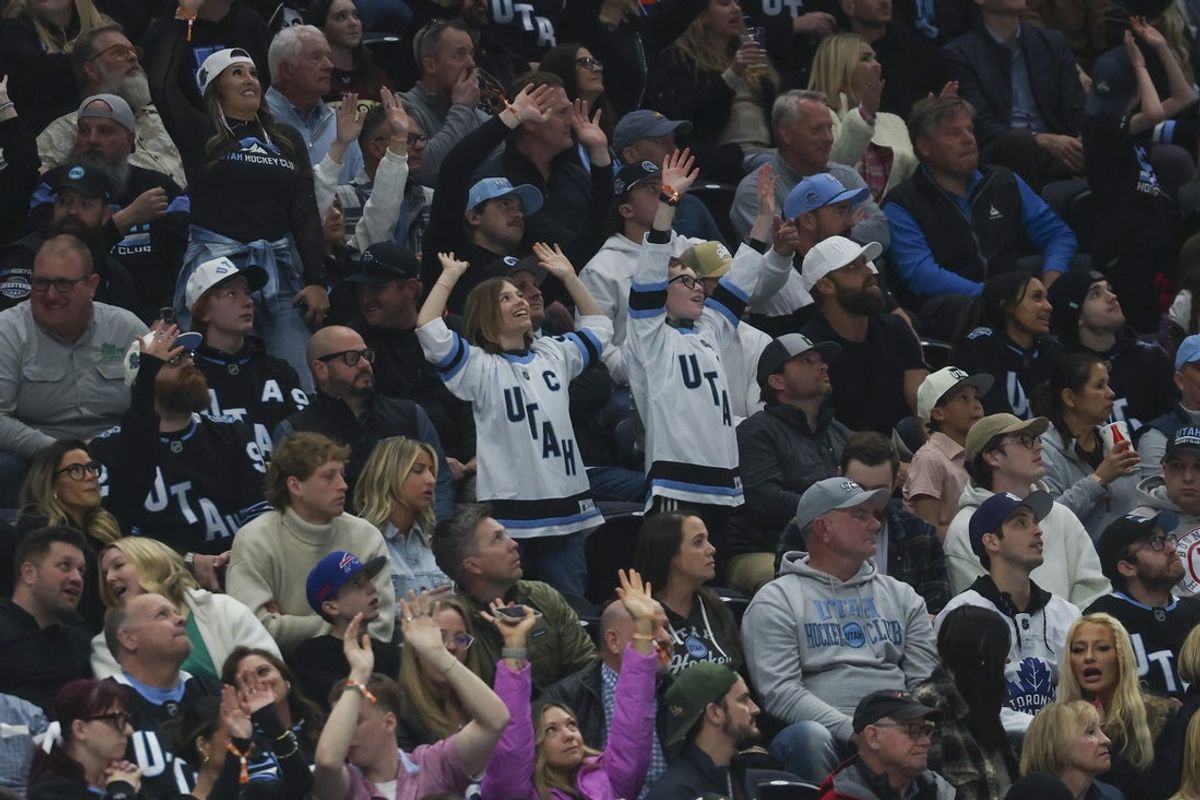 Mar 10, 2025; Salt Lake City, Utah, USA; Utah Hockey Club fans cheer during the second period of the game against the Toronto Maple Leafs at Delta Center. Mandatory Credit: Rob Gray-Imagn Images