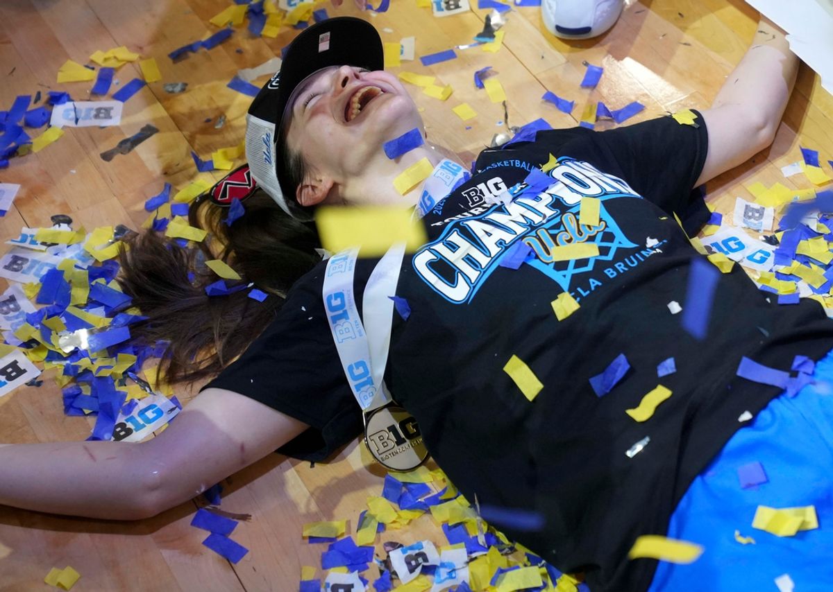 UCLA Bruins guard Gabriela Jaquez (11) reacts after her team defeats the USC Trojans during the 2025 TIAA Big Ten Women's Basketball Tournament final on Sunday, March 9, 2025, at Gainbridge Fieldhouse in Indianapolis. UCLA defeated USC 72-67.