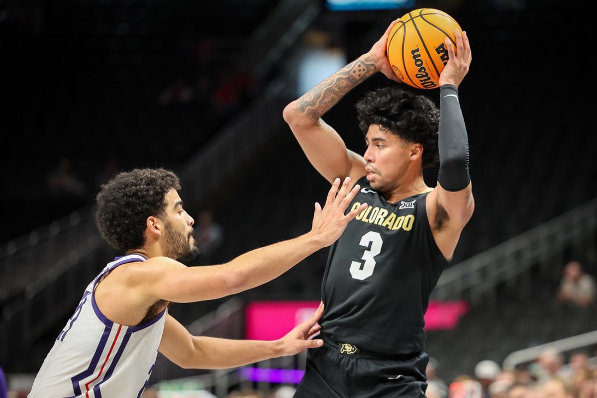 Mar 11, 2025; Kansas City, MO, USA; Colorado Buffaloes guard Julian Hammond III (3) looks to pass during the second half against the TCU Horned Frogs at T-Mobile Center. Mandatory Credit: William Purnell-Imagn Images