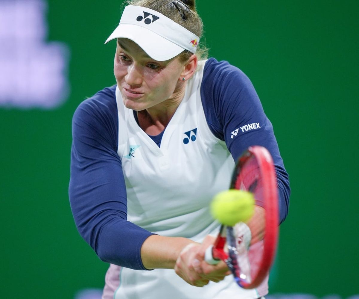 Elena Rybakina hits a shot in her loss to Mirra Andreeva during Round 4 of the BNP Paribas Open in Indian Wells, Calif., March 11, 2025.