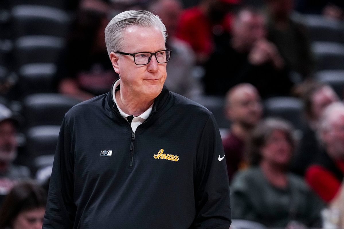 Iowa Hawkeyes head coach Fran McCaffery watches the action Wednesday, March 12, 2025, in a first round game at the 2025 TIAA Big Ten Men’s Basketball Tournament between the Iowa Hawkeyes and the Ohio State Buckeyes at Gainbridge Fieldhouse in Indianapolis.