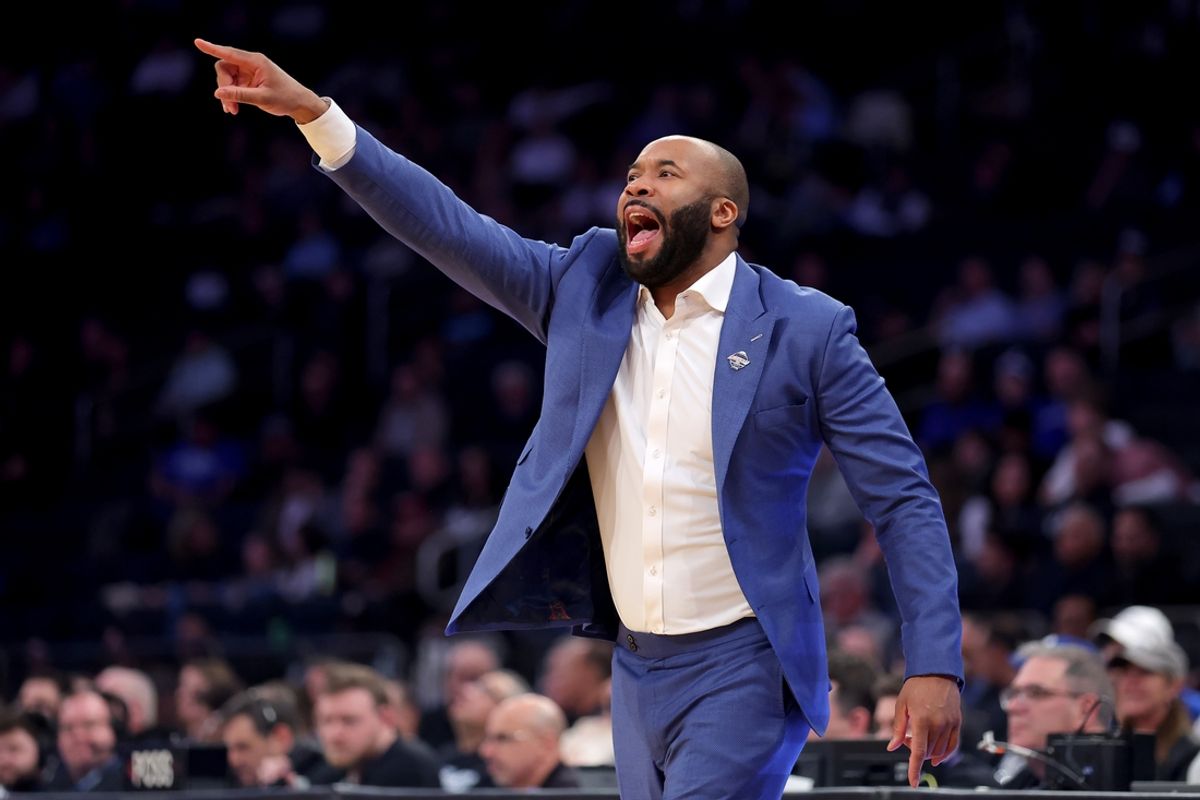Mar 12, 2025; New York, NY, USA; Villanova Wildcats head coach Kyle Neptune coaches against the Seton Hall Pirates during the second half at Madison Square Garden. Mandatory Credit: Brad Penner-Imagn Images