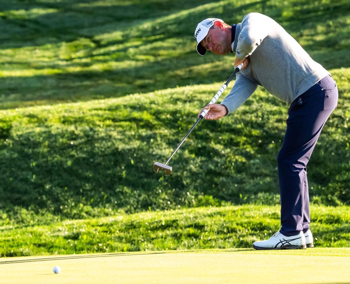 Lucas Glover putts for birdie on the second green during the first round of the Players Championship at TPC Sawgrass in Ponte Vedra Beach, Fl. Thursday March 13, 2025. [Doug Engle/Florida Times-Union]