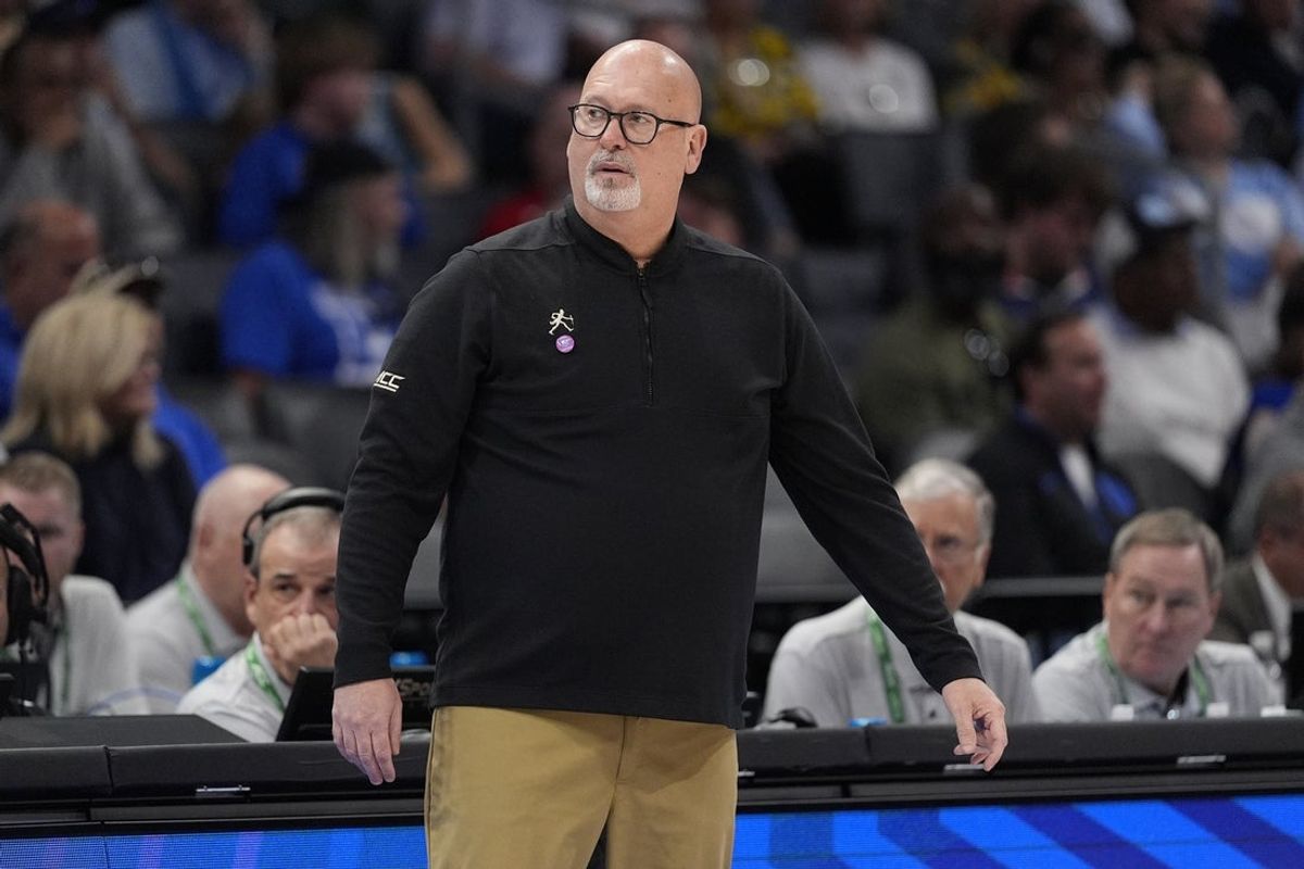 Mar 13, 2025; Charlotte, NC, USA; Wake Forest Demon Deacons head coach Steve Forbes during the first half against the North Carolina Tar Heels at Spectrum Center. Mandatory Credit: Jim Dedmon-Imagn Images