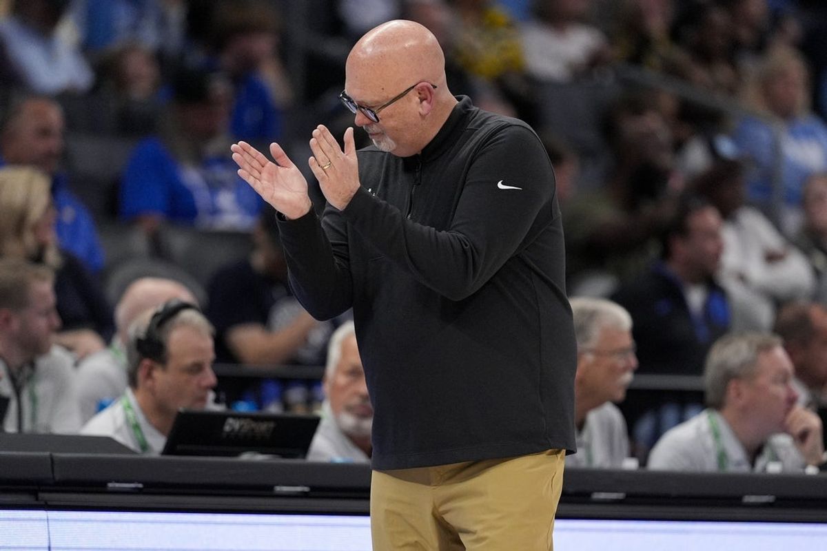 Mar 13, 2025; Charlotte, NC, USA; Wake Forest Demon Deacons head coach Steve Forbes applauds his team against the North Carolina Tar Heels during the second half at Spectrum Center. Mandatory Credit: Jim Dedmon-Imagn Images