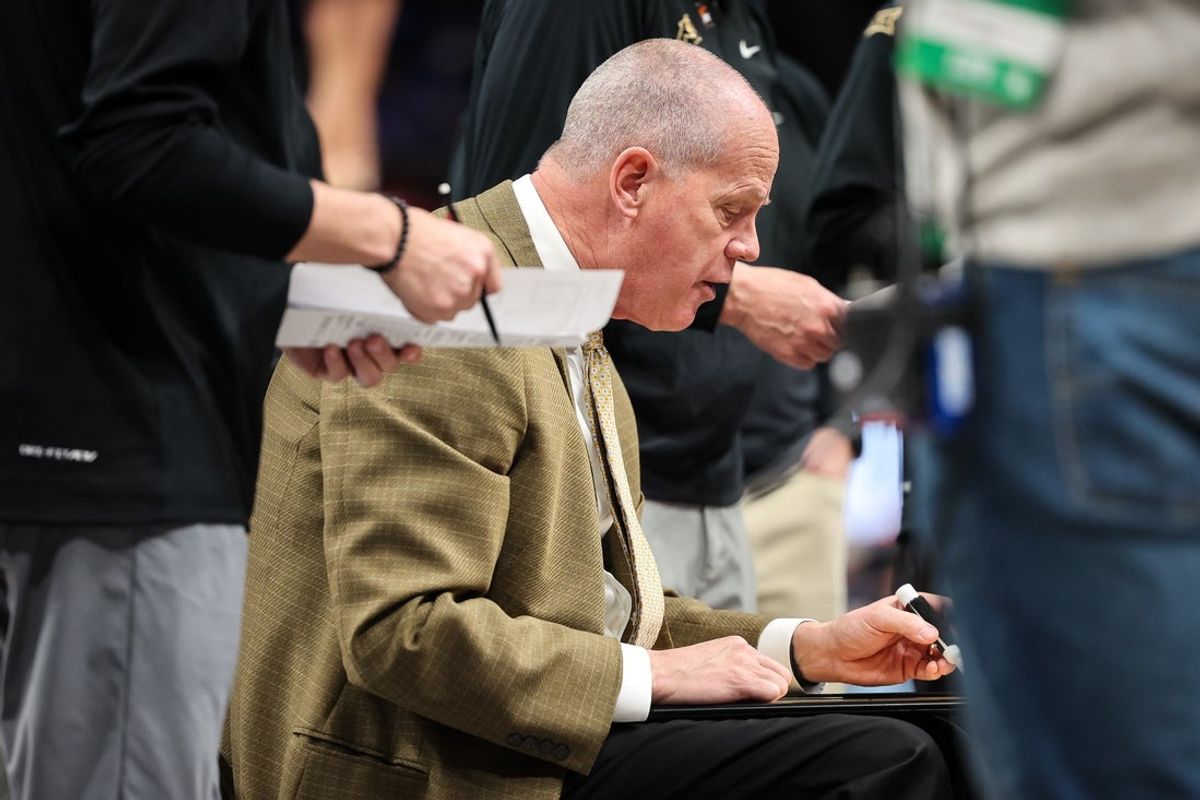 Mar 13, 2025; Kansas City, MO, USA; Colorado Buffaloes coach Tad Boyle during a timeout in the second half against the Houston Cougars at T-Mobile Center. Mandatory Credit: William Purnell-Imagn Images
