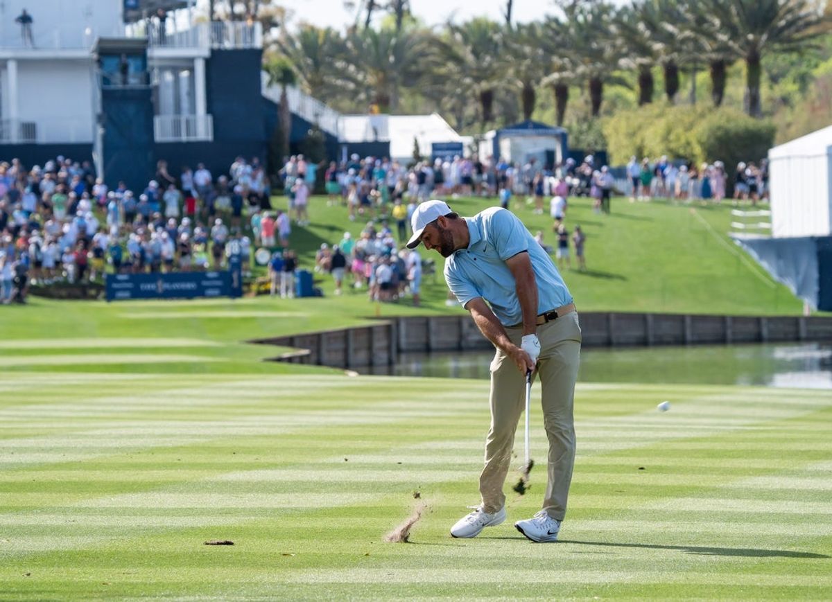 Scottie Scheffler hits from the 18th fairway during the second round of the Players Championship at TPC Sawgrass in Ponte Vedra Beach, Fl. Friday March 14, 2025. [Doug Engle/Florida Times-Union]
