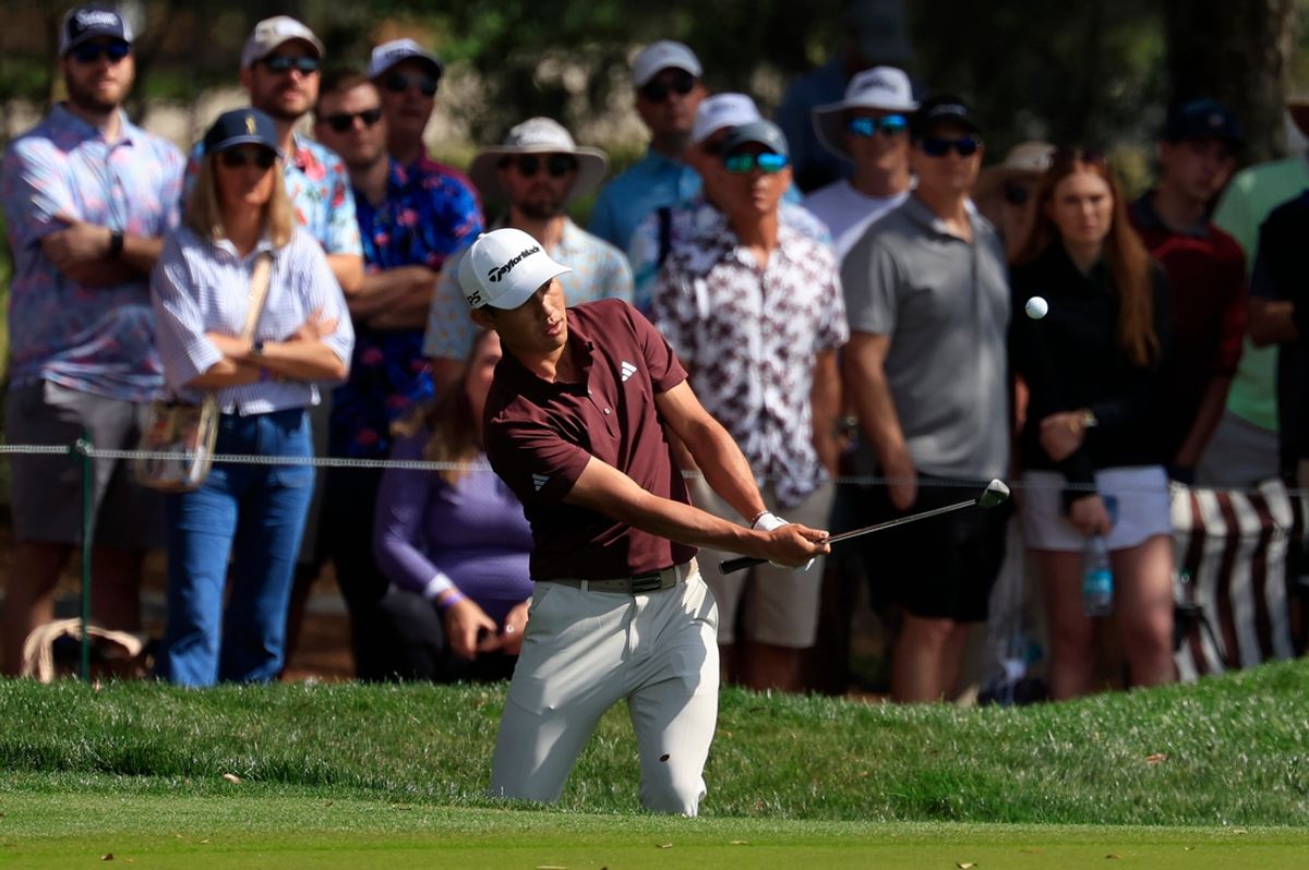 Collin Morikawa chips onto the green on the third hole during the second round of The Players Championship PGA golf tournment Friday, March 14, 2025 at TPC Sawgrass in Ponte Vedra Beach, Fla. [Corey Perrine/Florida Times-Union]