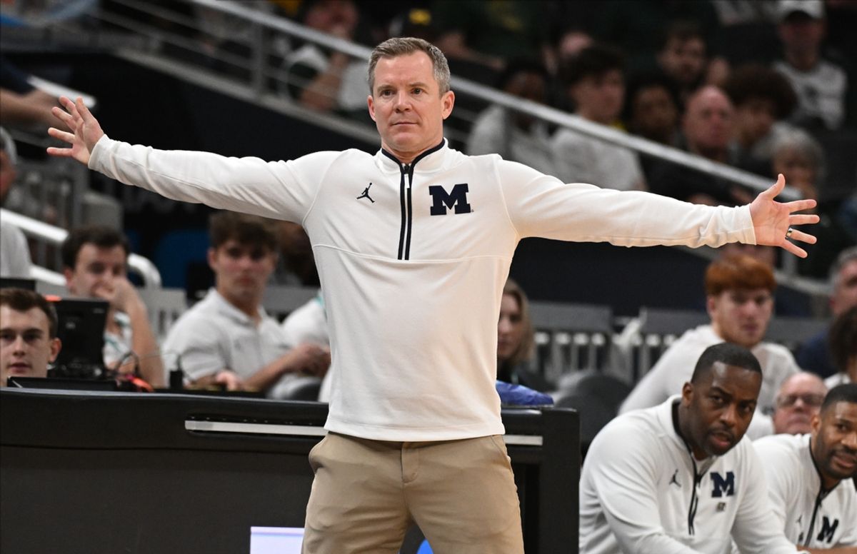Mar 14, 2025; Indianapolis, IN, USA; Michigan Wolverines head coach Dusty May during the second half against the Purdue Boilermakers at Gainbridge Fieldhouse. Mandatory Credit: Robert Goddin-Imagn Images
