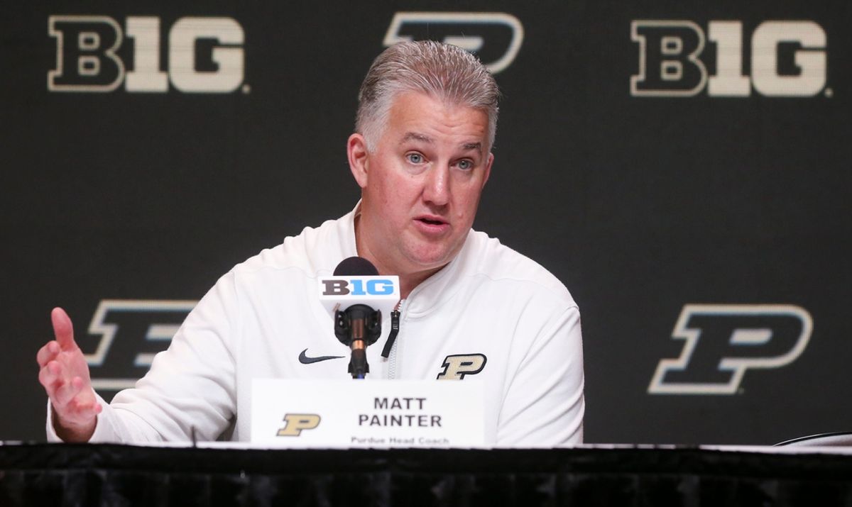 Purdue Boilermakers head coach Matt Painter fields questions from the media Friday, March 14, 2025, after the Big Ten Men’s Basketball Tournament game against the Michigan Wolverines at Gainbridge Fieldhouse in Indianapolis. Michigan Wolverines won 86-68.