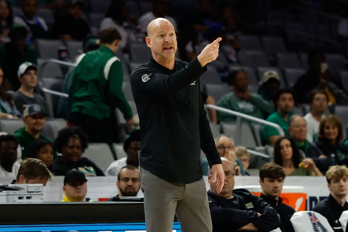 Mar 15, 2025; Fort Worth, TX, USA; UAB Blazers head coach Andy Kennedy reacts against the North Texas Mean Green during the first half at Dickies Arena. Mandatory Credit: Chris Jones-Imagn Images