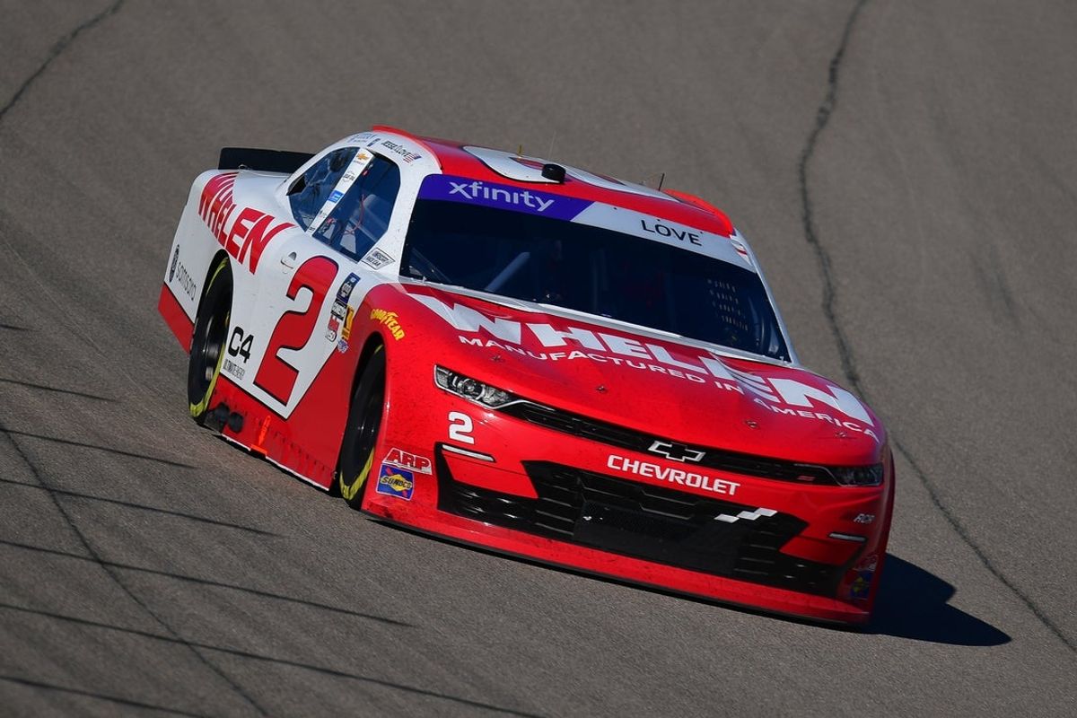 Mar 15, 2025; Las Vegas, Nevada, USA; NASCAR Xfinity Series driver Jesse Love (2) during The LiUNA! race at Las Vegas Motor Speedway. Mandatory Credit: Gary A. Vasquez-Imagn Images