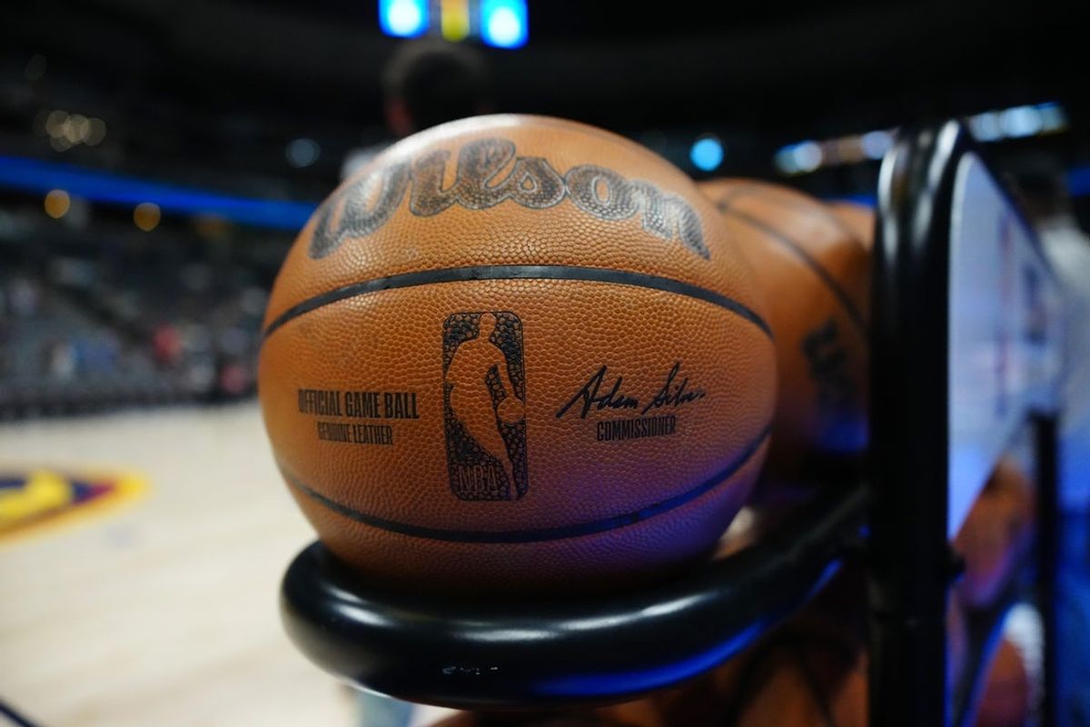 Mar 15, 2025; Denver, Colorado, USA; General view of a Wilson NBA basketball. Mandatory Credit: Ron Chenoy-Imagn Images