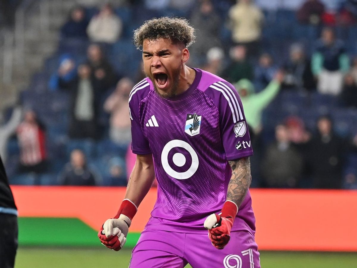 Mar 15, 2025; Kansas City, Kansas, USA;  Minnesota United goalkeeper Dayne St. Clair (97) reacts after a play in the second half against Sporting Kansas City at Children's Mercy Park. Mandatory Credit: Peter Aiken-Imagn Images
