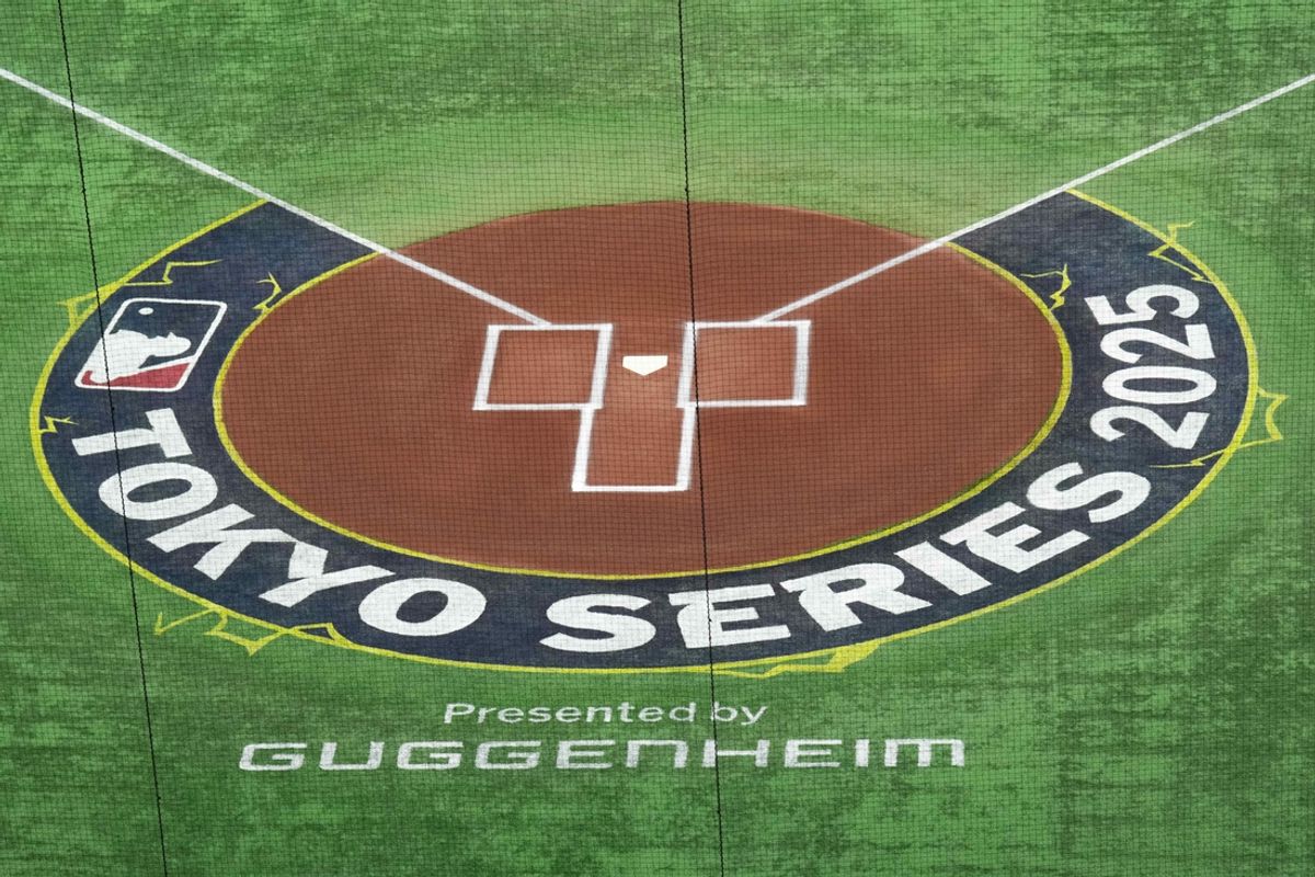 Mar 16, 2025; Bunkyo, Tokyo, Japan; The Tokyo Series logo is printed on the field as seen before the game between the Chicago Cubs and the Yomiuri Giants at Tokyo Dome. Mandatory Credit: Darren Yamashita-Imagn Images