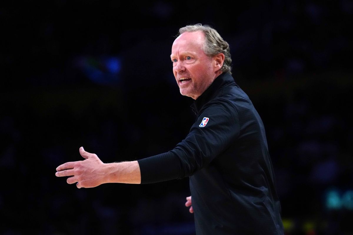 Mar 16, 2025; Los Angeles, California, USA; Phoenix Suns coach Mike Budenholzer reacts against the Los Angeles Lakers  in the second half at Crypto.com Arena. Mandatory Credit: Kirby Lee-Imagn Images