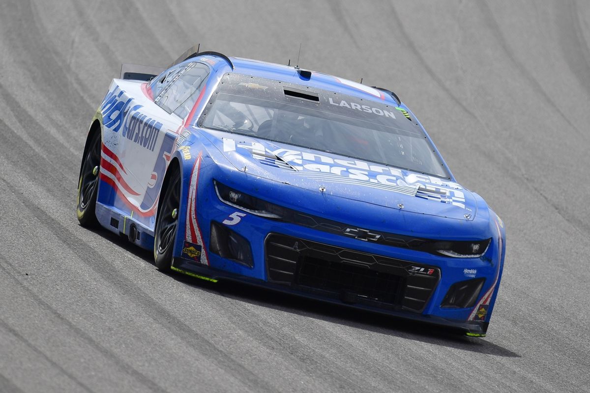 Mar 16, 2025; Las Vegas, Nevada, USA; NASCAR Cup Series driver Kyle Larson (5) during the Pennzoil 400 at Las Vegas Motor Speedway. Mandatory Credit: Gary A. Vasquez-Imagn Images