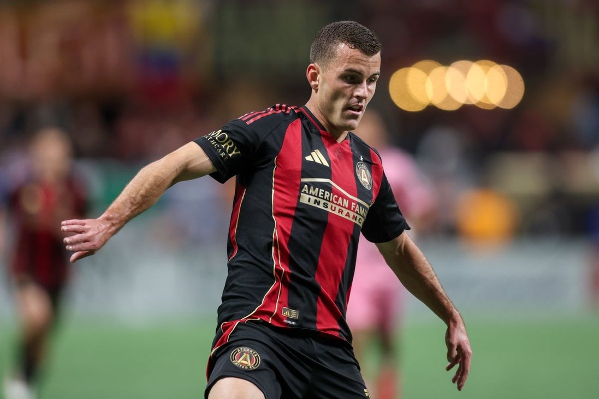 Mar 16, 2025; Atlanta, Georgia, USA; Atlanta United defender Brooks Lennon (11) in action against Inter Miami in the first half at Mercedes-Benz Stadium. Mandatory Credit: Brett Davis-Imagn Images
