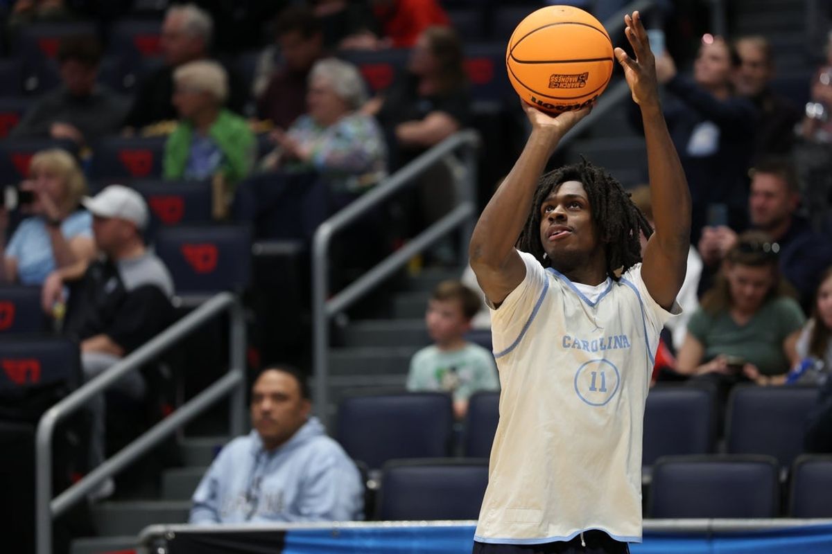 Mar 17, 2025; Dayton, OH, USA; North Carolina Tar Heels guard Ian Jackson (11) shoots the ball during the First Four Practice at UD Arena. Mandatory Credit: Rick Osentoski-Imagn Images