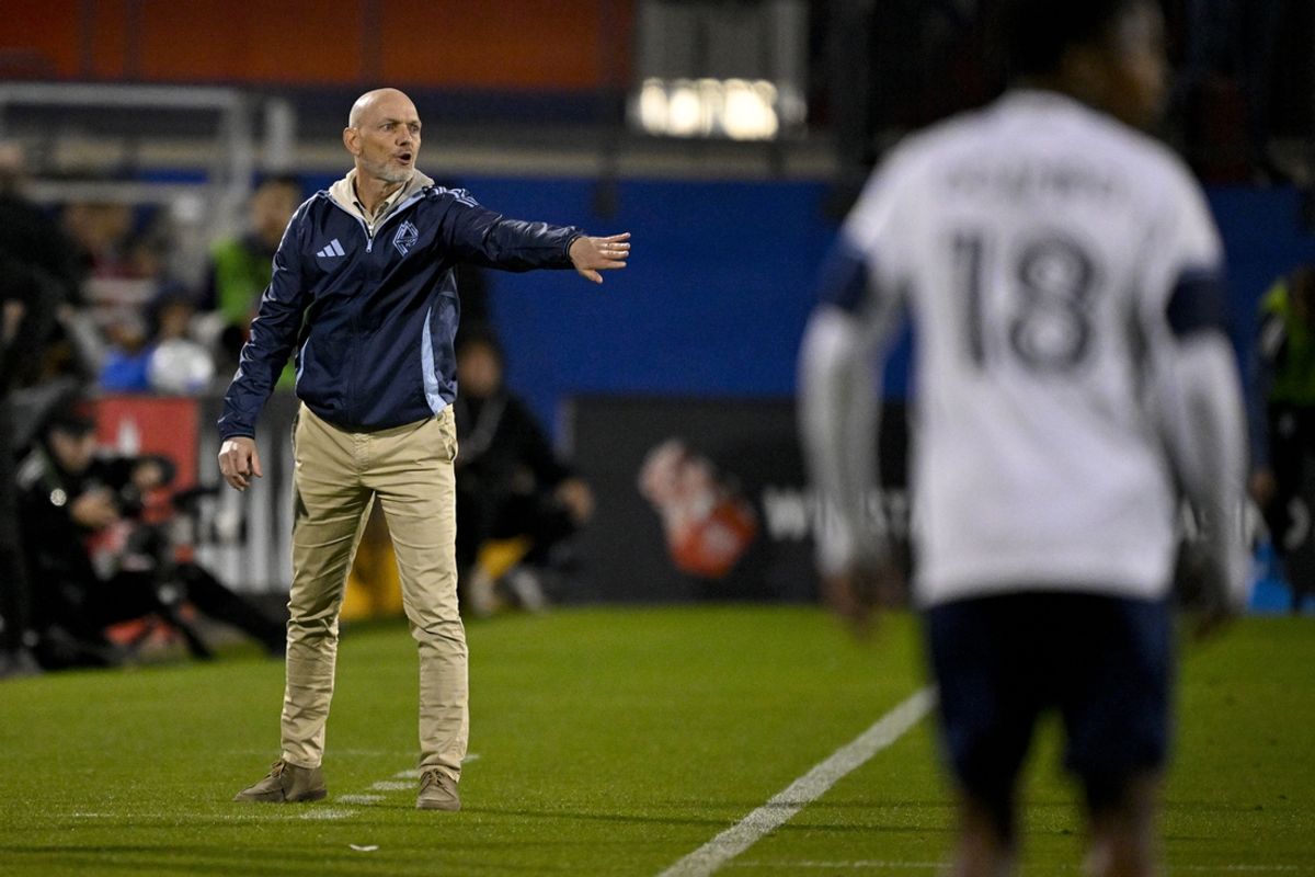 Mar 15, 2025; Frisco, Texas, USA; Vancouver Whitecaps FC head coach Jesper Sorensen during the game between FC Dallas and Vancouver Whitecaps FC at Toyota Stadium. Mandatory Credit: Jerome Miron-Imagn Images